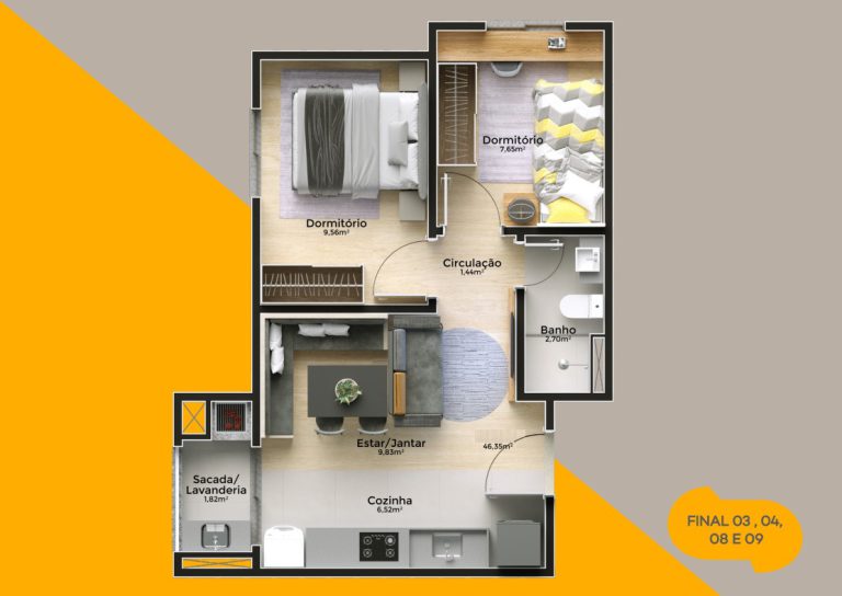 NOVO HAMBURGO – BOA SAÚDE – APARTAMENTO NA PLANTA COM 2 DORMITÓRIOS